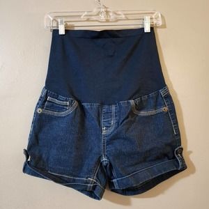 Bella Vida Womens Maternity Jean Shorts Size M Blue Cuffed High Panel Stretch